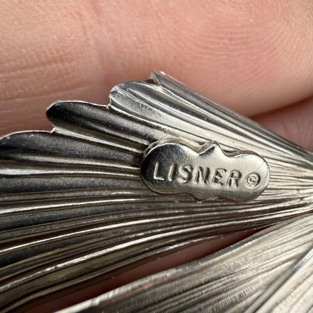 Vintage Lisner Deltah Brooch Lot Silver Tone‎ Textured Floral Wing 3pc